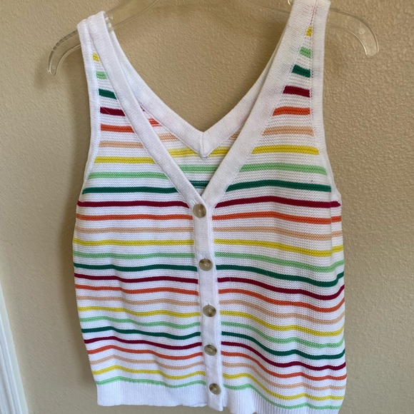 LOFT Tops - Loft small new rainbow striped sleeveless sweater buttons pride tank top v neck